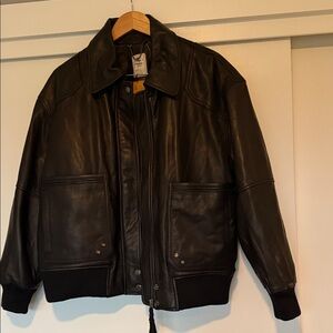 We The Free Black Leather Bomber Jacket